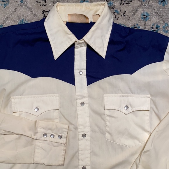 Vintage cream and blue western button down - Picture 2 of 5